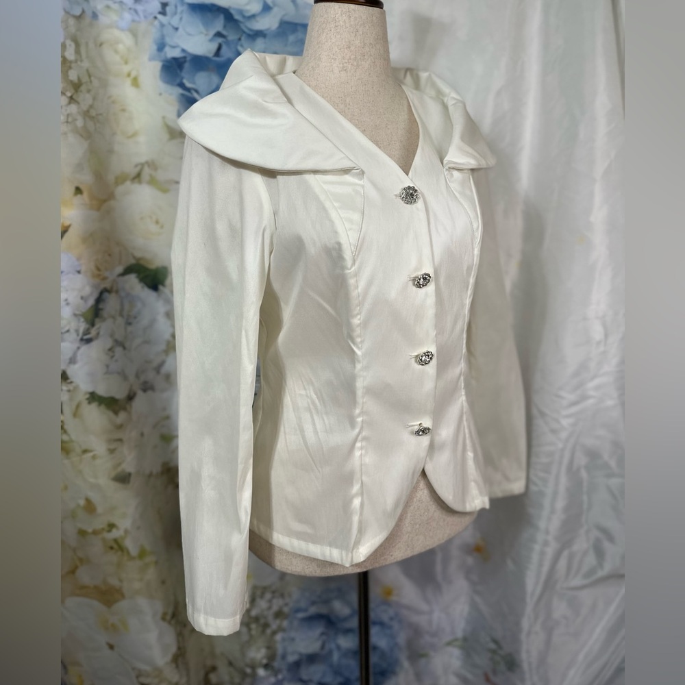 Samuel Dong Pearl White Cream structure evening jack Blazer crystal Buttons